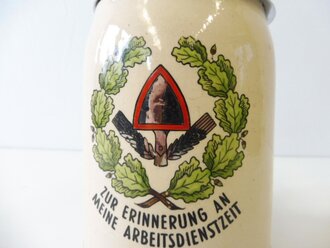 RAD Bierkrug 0,5 Liter des Arbeitsmannes Hans Strubel  2/ 283 datiert 1936. Frühe Ausführung noch ohne Hakenkreuz