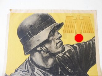 Plakat "Tag der Wehrmacht 17.März 1940 - Kriegswinterhilfswerk" 42 x 60cm, mittig gefaltet