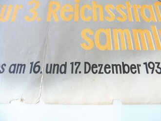 Winterhilfswerk Plakat "Hitlerjugend sammelt zur 3. Reichsstraßensammlung Dezember 1939" 42 x 60cm, mittig gefaltet, beschädigt