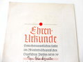 Ehren Urkunde " Dem ehrenamtlichen Helfer im Winterhilfswerk des Deutschen Volkes 1938/39" Grossformatig