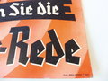 Plakat aus Aushang " Hier hören sie die Führer-Rede" 28 x 40cm, stabiler Karton