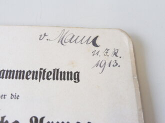 "Kurze Zusammenstellung über die französische Armee ", Berlin 1913 mit 34 Seiten und 9 farbigen Anlagen, Buchrücken gelöst