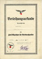 Verleihungsurkunde für das "Zivil Abzeichen für Bordmechaniker" datiert 1941,