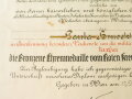 Österreich , Verleihungsurkunde für die bronzene Ehrenmedaille vom Roten Kreuz mit der Kriegsdekoration datiert 1918. Grossformatig