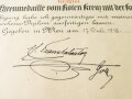 Österreich , Verleihungsurkunde für die bronzene Ehrenmedaille vom Roten Kreuz mit der Kriegsdekoration datiert 1918. Grossformatig