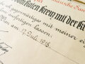 Österreich , Verleihungsurkunde für die bronzene Ehrenmedaille vom Roten Kreuz mit der Kriegsdekoration datiert 1918. Grossformatig