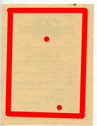 WHW, Spendennachweis/Ausweis, Diese Bescheinigung berechtigt zum Besitz der Ehren-Türplakette "Wir haben geholfen" und zum tragen der gleichlautenden Ehrennadel, datiert 1933, A6