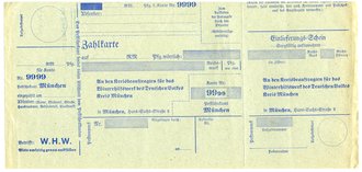 WHW, Zahlkarte an den Kreisbeautragten für das Winterhilfswerk des Deutschen Volkes Kreis München, nicht ausgefüllt
