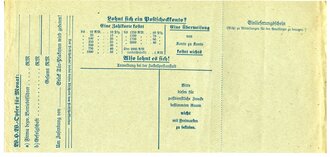 WHW, Zahlkarte an den Kreisbeautragten für das Winterhilfswerk des Deutschen Volkes Kreis München, nicht ausgefüllt