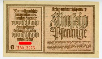 Kriegswinterhilfswerk, datiert 1939/40, Wertschein über 50 Pfennige