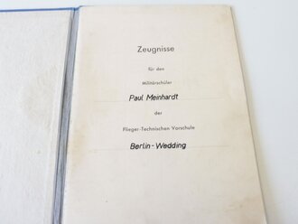 Flieger Technische Vorschule Berlin Wedding, Zeugnisheft, Arbeitsbuch und 3 Fotos