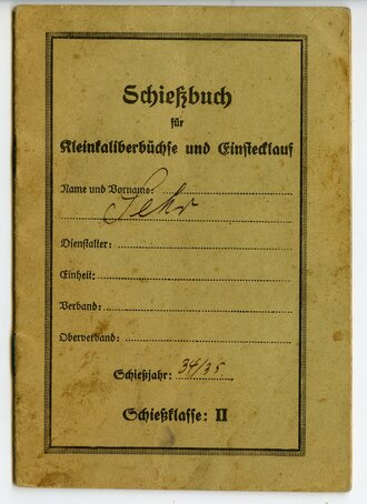 Schießbuch für Kleinkaliberbüchse und Einstecklauf für das Schießjahr 1934/35