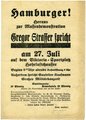 Handzettel "Georg Strasser spricht " am 27.Juli auf dem Viktoria Sportplatz Hoheluftchaussee. DIN A5