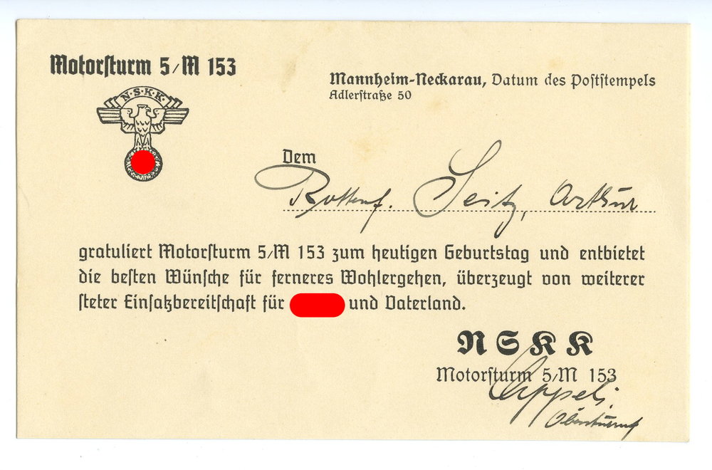 Nskk Motorsturm 5 M153 Mannheim Neckarau Gratulation Zum Geburtstag 29 24