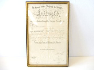 Bayern 1897, gerahmte Bestellung für einen Premier Lieutenant .