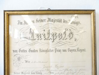 Bayern 1897, gerahmte Bestellung für einen Premier Lieutenant .