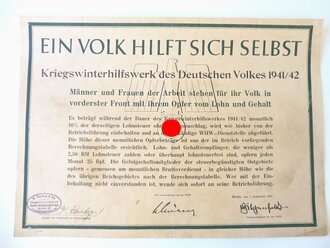 WHW 1941/42 "Ein Volk hilft sich selbst", Informationsplakat über die monatlichen Opferbeträge eines Betriebes, Maße 30 x 42 cm