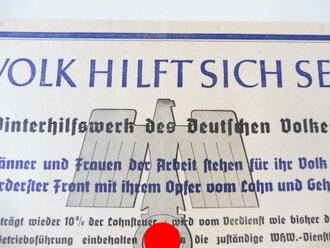 WHW 1940/41 "Ein Volk hilft sich selbst", Informationsplakat über die monatlichen Opferbeträge eines Betriebes, Maße 30 x 42 cm