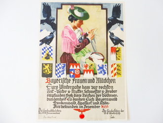 WHW Dankesurkunde "Bayerische Frauen und Mädchen.." 1933, Maße 26 x 34 cm, 