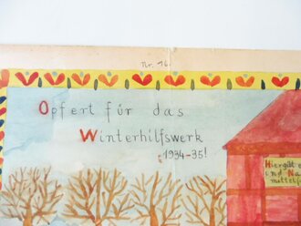 WHW Gemälde "Opfert für das Winterhilfswerk 1934-35!", Maße 26 x 33 cm