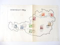 WHW 1938/39 Briefmarken aufgeklebt auf einer Karte von Österreich, Maße 31 x 50