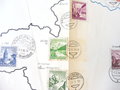 WHW 1938/39 Briefmarken aufgeklebt auf einer Karte von Österreich, Maße 31 x 50
