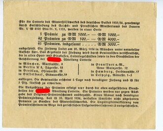 Winterhilfswerk 1935/36 Serie 12 Originalprämienschein, Ziehung 20. März 1936, Kleinformat