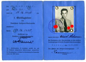 Ausweis " Gleitfluglehrer des Deutschen Luftsport Verbandes" ausgestellt 1935