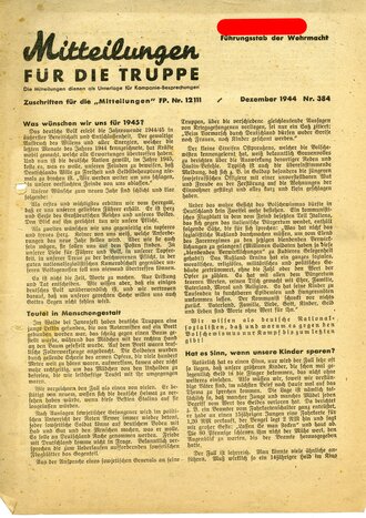 Mitteilungen für die Truppe Nr. 384, datiert Dezember 1944, A4
