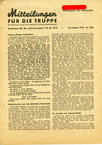 Mitteilungen für die Truppe Nr. 382, datiert November 1944, A4