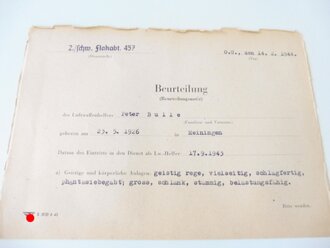 Personalbuch und Personalausweis eines Luftwaffen Helfer bei der schweren Flakabteilung 457 München. Dazu eine Beurteilung sowie das Gesundheitsheft