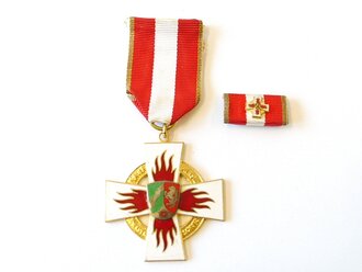 Nordrhein Westfalen, Feuerwehr Ehrenzeichen in gold (seit 1954) mit Bandspange