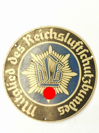 Türplakette aus Blech " Mitglied des Reichsluftschutzbundes" Durchmesser 7,7cm