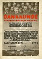 Dankkunde Kinderlandverschickung für ein 1937 aufgenommenes Kind. DIN A4