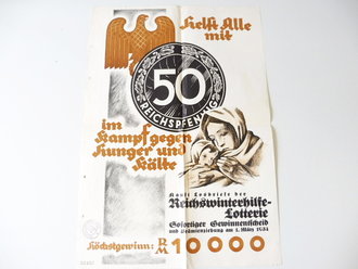 Reichswinterhilfe Lotterie 1934, Plakat 42 x 60cm. Mehrfach gefaltet und gelocht