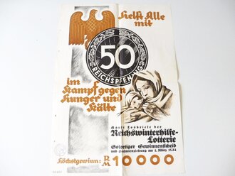 Reichswinterhilfe Lotterie 1934, Plakat 42 x 60cm. Mehrfach gefaltet und gelocht