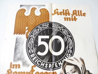 Reichswinterhilfe Lotterie 1934, Plakat 42 x 60cm. Mehrfach gefaltet und gelocht