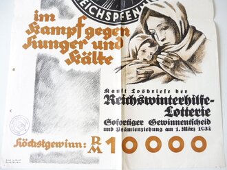 Reichswinterhilfe Lotterie 1934, Plakat 42 x 60cm. Mehrfach gefaltet und gelocht