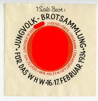 Türplakette ? "Jungvolk Brotsammlung für das WHW Februar 1934" 5,5 x 5,5 cm