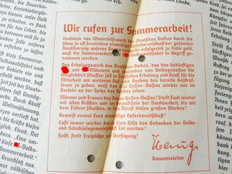 Handzettel " Die NSV ruft zur Sommerarbeit" DIN A4, 4 Seiten