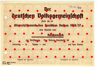 Winterhilfswerk 1936/37 , Spendenurkunde Blanko