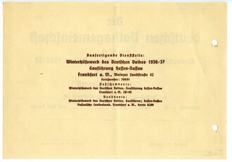Winterhilfswerk 1936/37 , Spendenurkunde Blanko