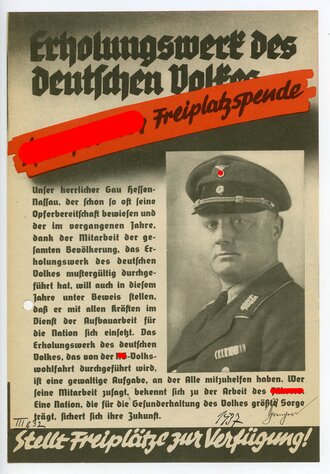 Handzettel DIN A5 " Adolf Hitler Freiplatzspende - stellt Freiplätze zur Verfügung"4 Seiten, gelocht