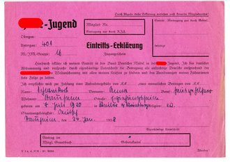 Hitler Jugend Eintritts Erklärung der JM Gruppe 16...