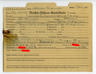 Reichs Führer Karteikarte für einen Scharführer im Bann 257 Alfeld