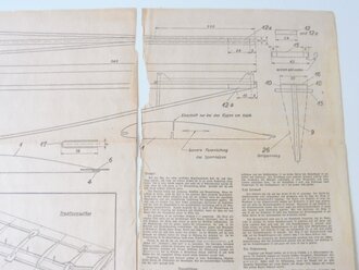 Bauplan NSFK Einheits-Segelflugmodell "Jungvolk", Maße 61 x 64 cm, an den Knicken gerissen