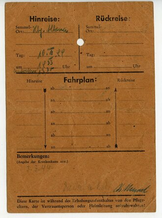 NSV Kinderlandverschickungslager-Oberschule Straubing, Ausweiskarte für ein Kind aus Hamburg