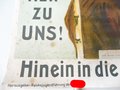 Plakat der Reichsjugendführung der NSDAP " Her zu uns ! Hinein in die Hitler Jugend" 42 x 60 cm