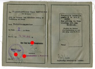 SS Führerschein, ausgestellt an einen Oberscharführer des II. SS Art. Rgr. / V.T. 1940