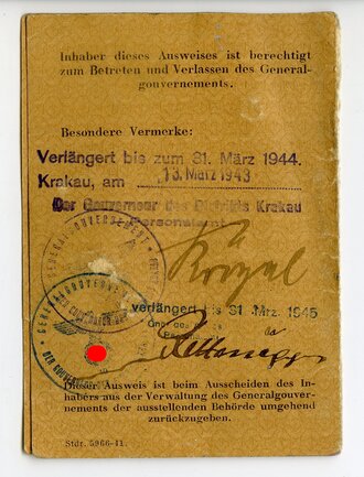 Generalgouvernement ( Besetzte polnische Gebiete ) Personalausweis eines Herrn aus Przemysl, ausgestellt 1943